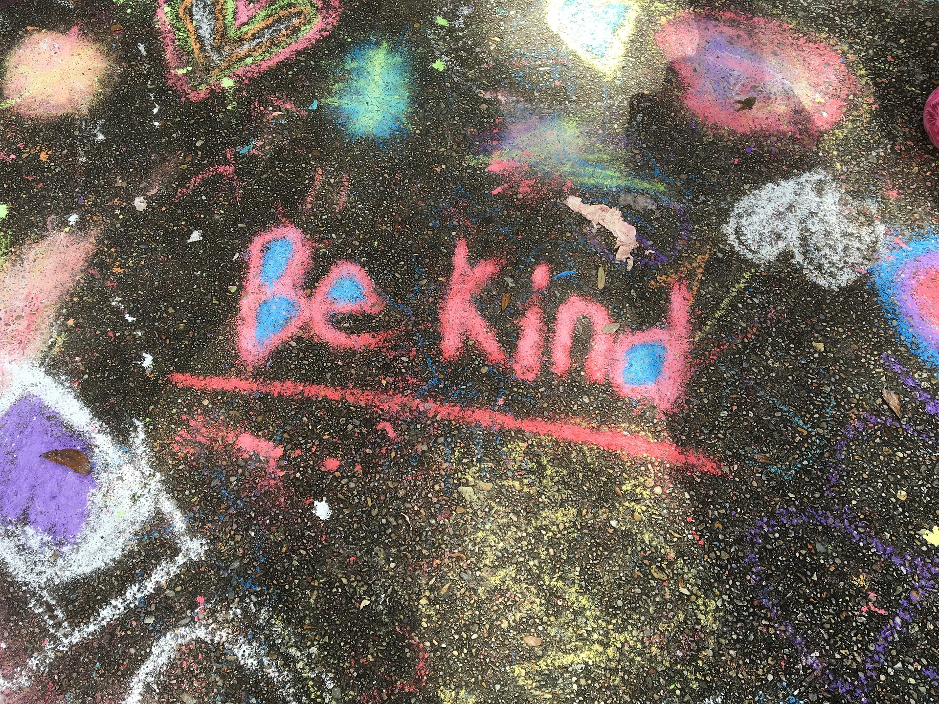 A chalk drawing of the words Be Kind.