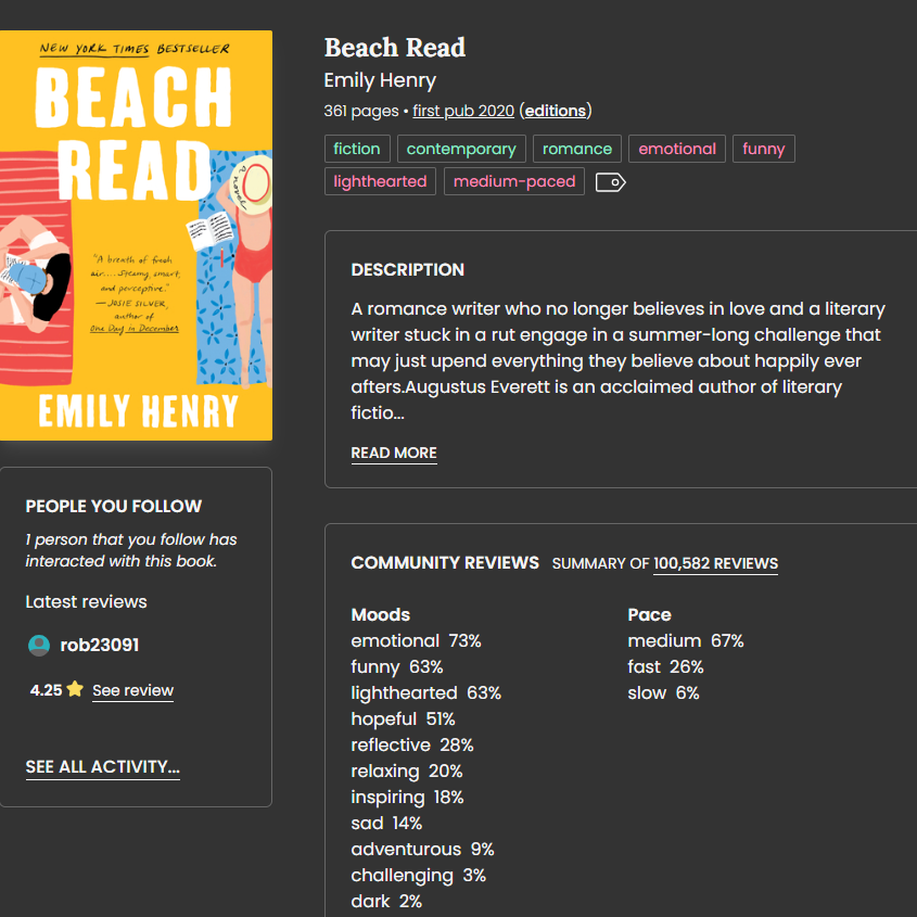 Beach Read with Moods and Pace