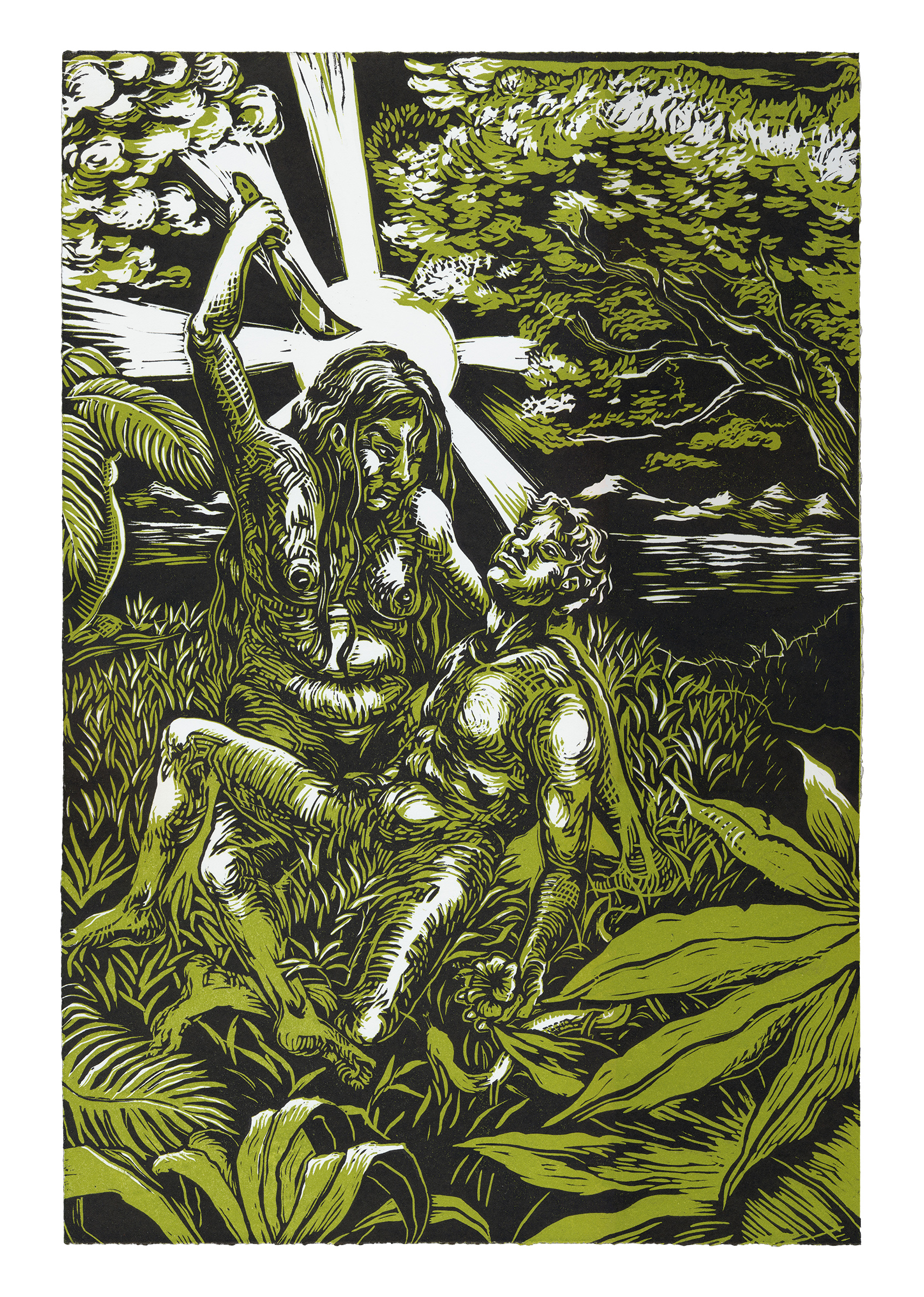 "Vivir con poder" Linocut by Palén Obesa, 12" x 18" $300