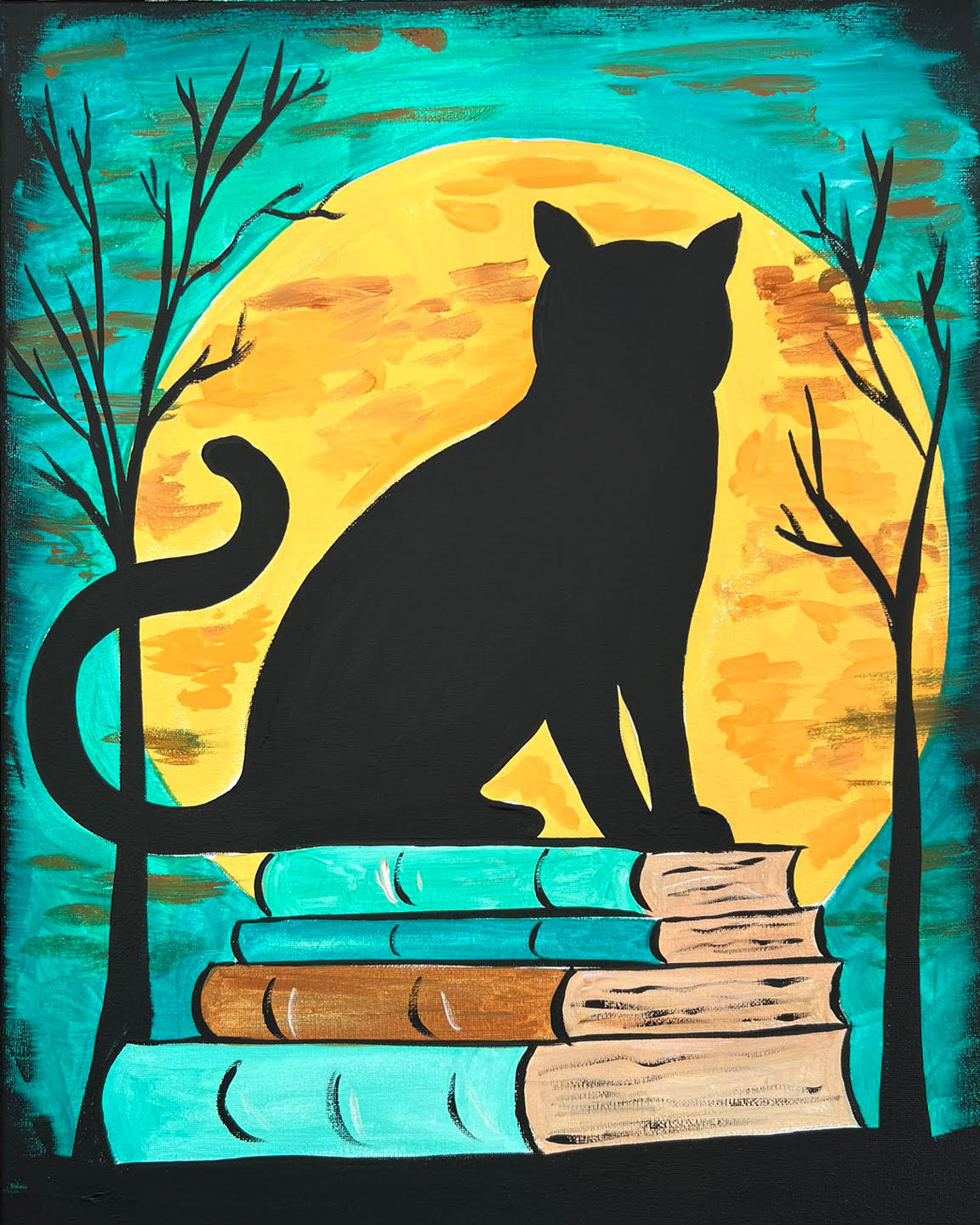 Image of Halloween Cat sitting on books for Art with Erica