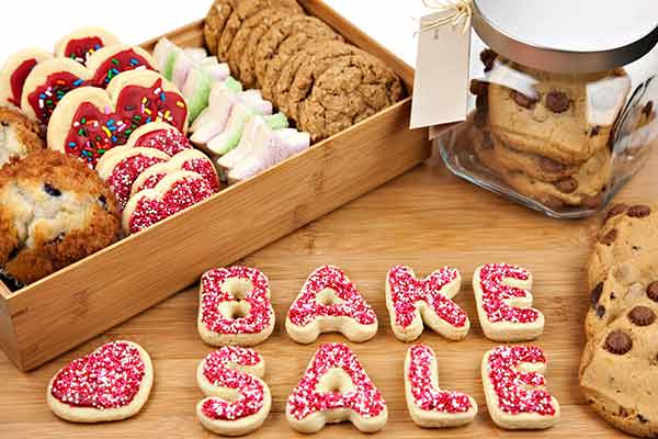 cookies and cookies spelling out the word bake sale
