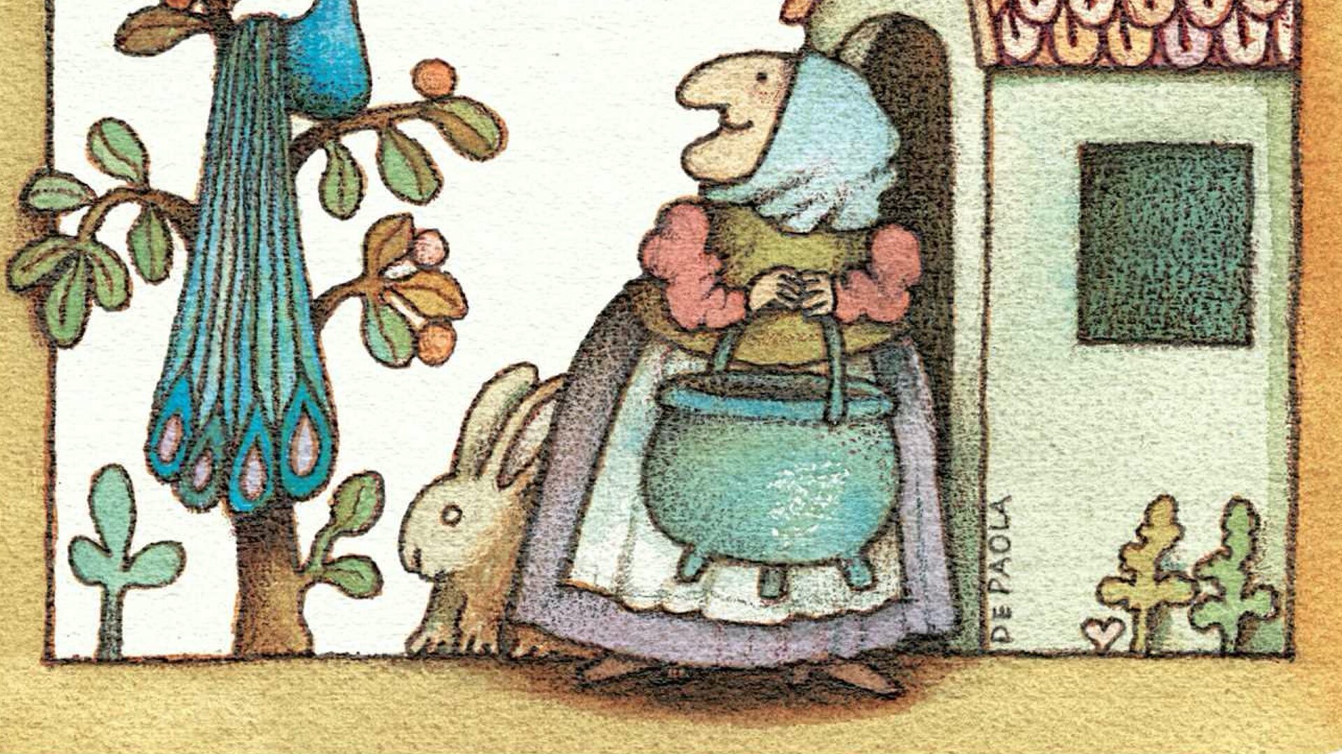 illustration of strega nona and her house