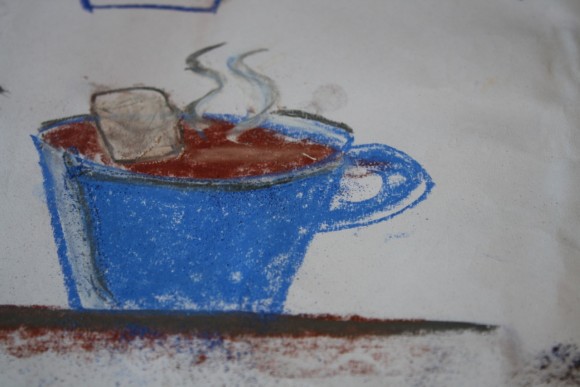 mug of hot chocolate drawn with chalk on a paper