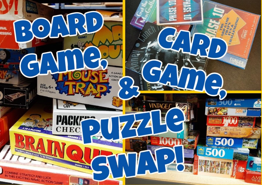 board games and puzzles with words board game card game and puzzle swap super imposed 