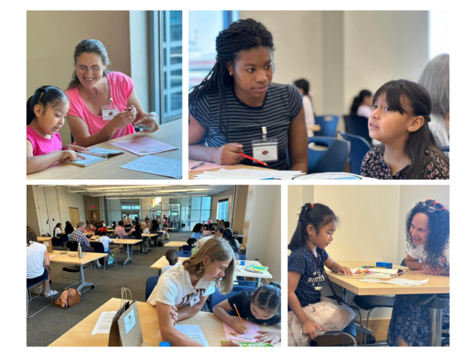 Photos of Summer Reading Buddies mentors and students connect with each other