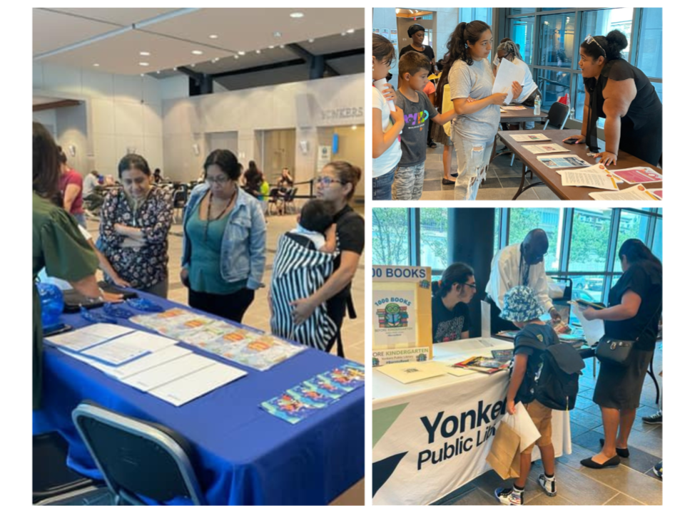 Photos of Summer Reading Buddies families attending resource fairs and free lunches