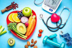 food, stethoscope, weights, blood pressure measur