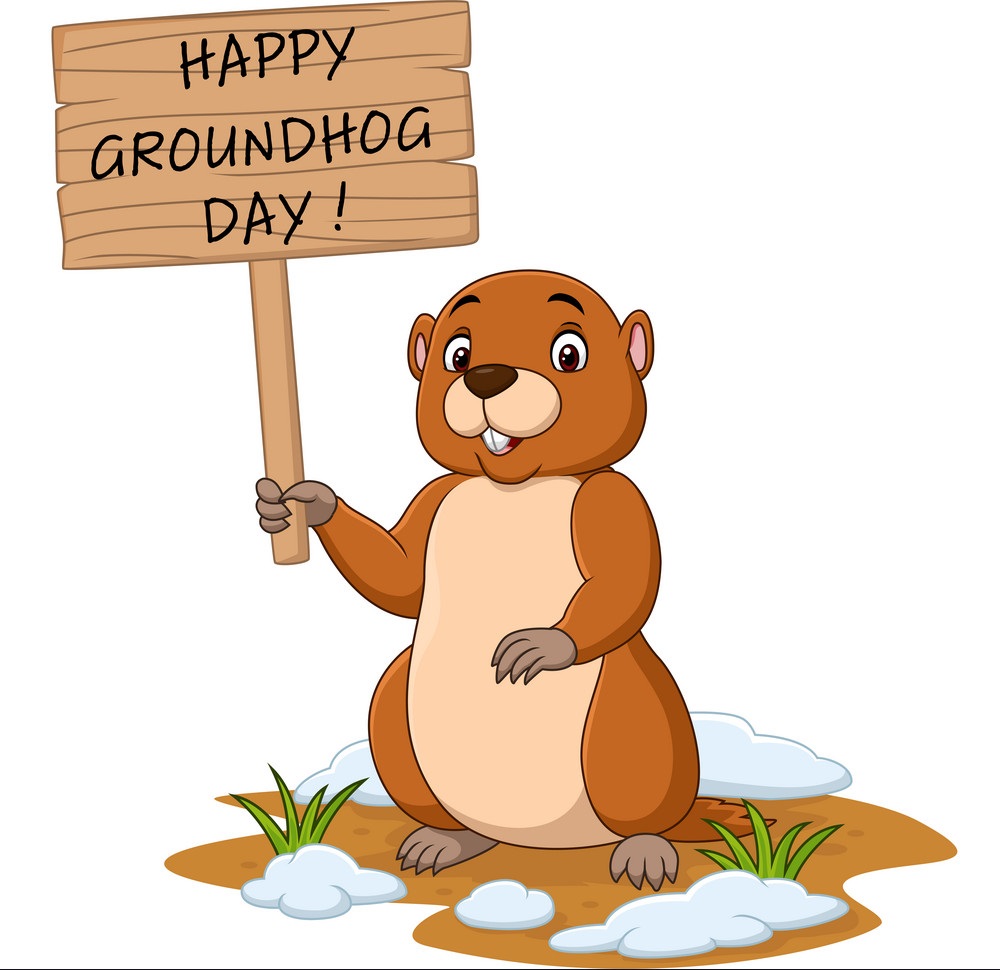 Groundhog holding Happy Groundhog Day sign