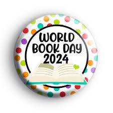 button with world book day 2024 written on it