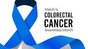 March is colorectal cancer month with a blue ribbon
