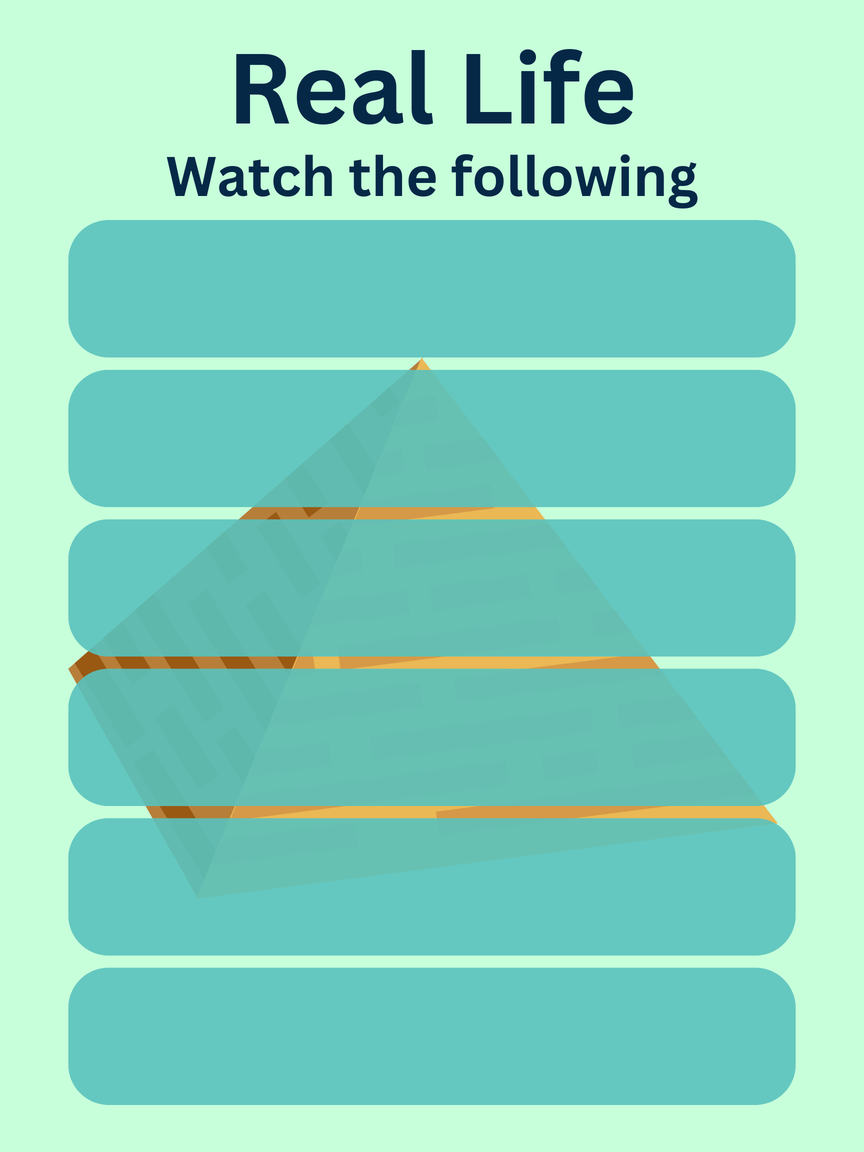 Blue and Green sheet with empty slots on it to add text for. Reads Real Life