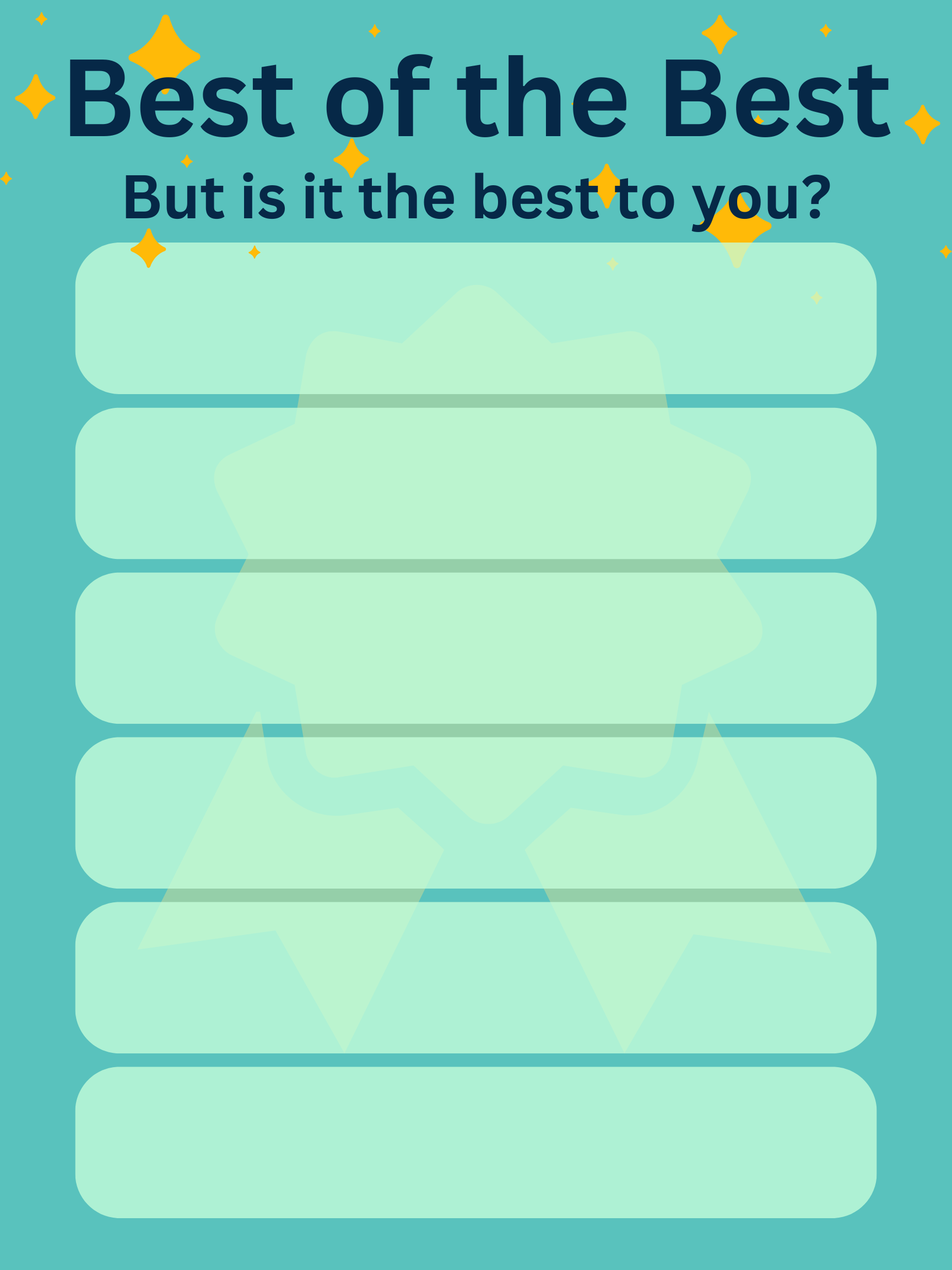 Blue and Green sheet with empty slots on it to add text for. Reads Best of the Best