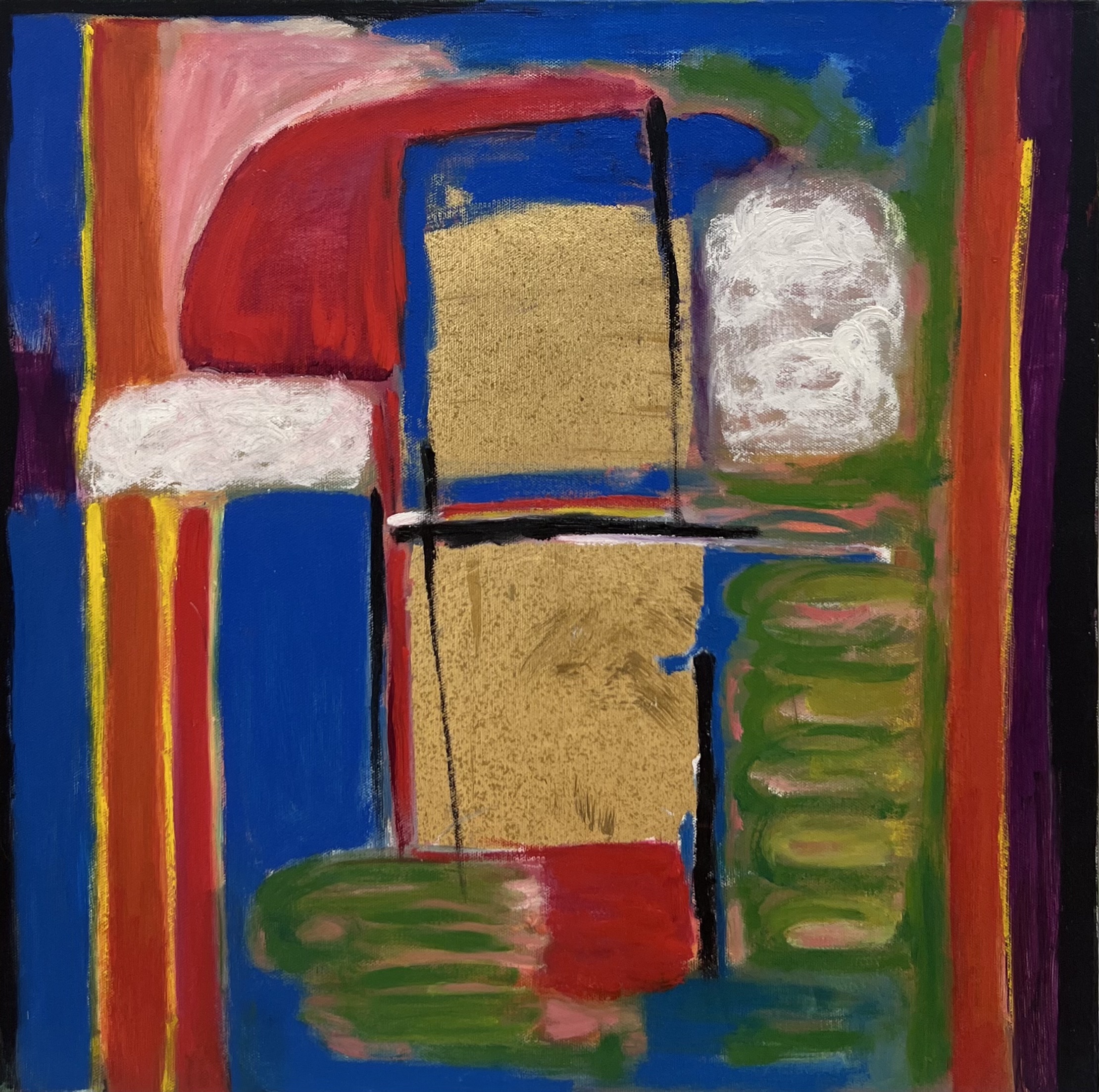 Colorful abstract painting evoking the softness of a country road