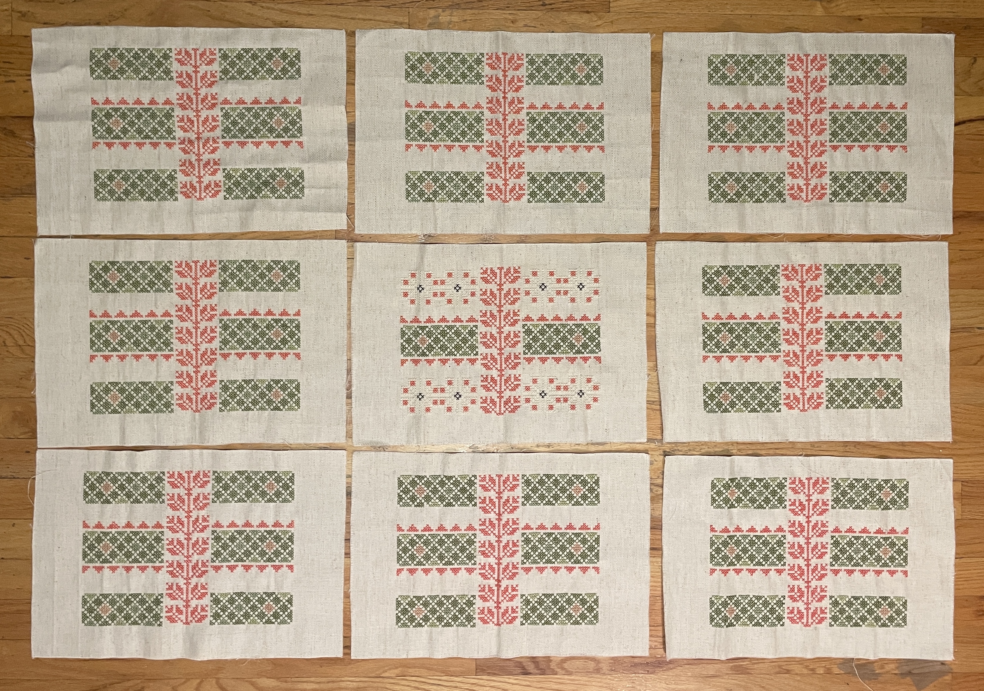 Green and red Tatriz embroidery, Cotton on Canvas 