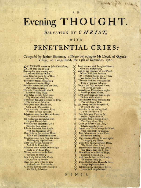 A picture of the poem "Evening Thought" by Jupiter Hammon.