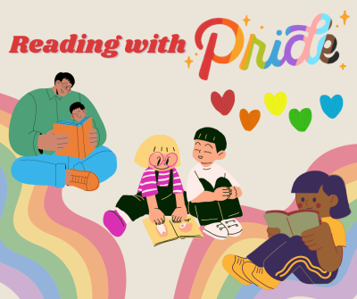 Reading with Pride. Children and parents reading together for Pride Month.