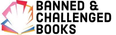 The 2023 American Library Association (ALA) Banned Books Week logo features an abstract book pattern and the words "Banned and Challenged Books" in bold letters