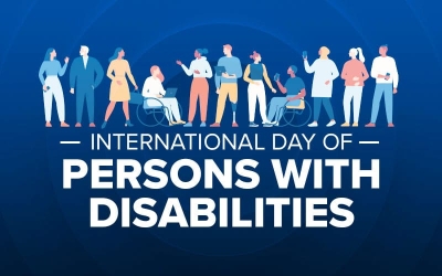 Blue background with various people with different disabilities standing over white text reading International Day of Persons with Disabilities