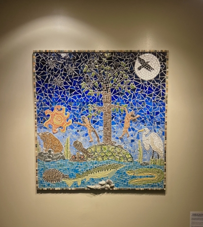 Mosaic artwork: "The Legend of the Four Crows"