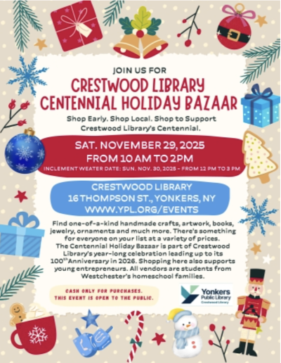 Flyer for Crestwood Centennial Holiday Bazaar.