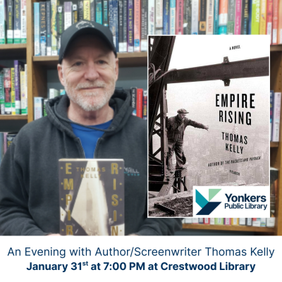 Author Thomas Kelly posing with a copy of his book Empire Rising.