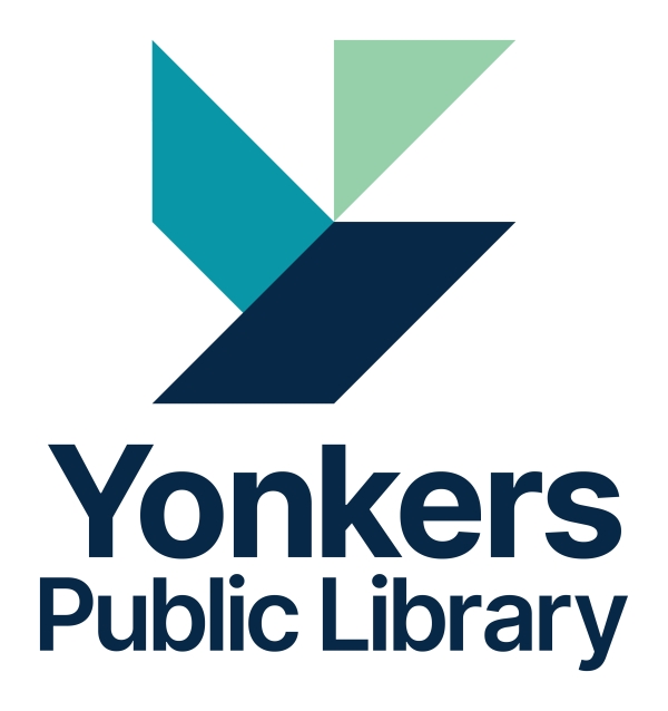 YPL's vertical logo- three polygon's in shape of a Y "Yonkers Public Library"
