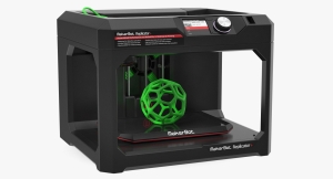 3d printer with green ball on build plate