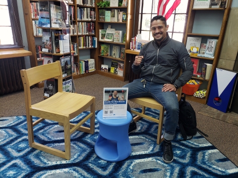 Coach Charlie in Crestwood Library Main Reading Room