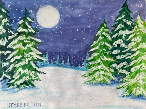 artwork by Teresa pines with snow on them