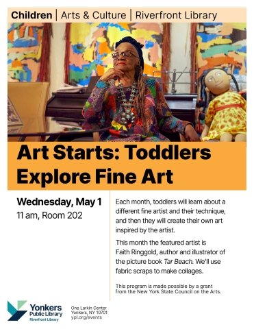 flyer for this program including image of Faith Ringgold