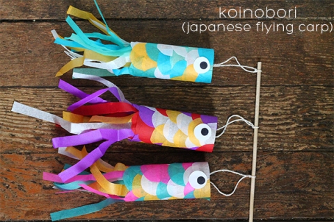 fish kites decorated with colored tissue paper