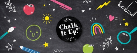 chalk it up words surrounded by chalk drawings