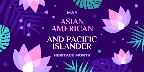 WORDS Celebrate Asian Pacific Islander Month with flower around it