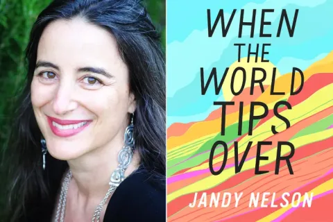 author photo and book cover of when the world tips over