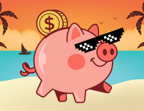 piggy bank with sunglasses