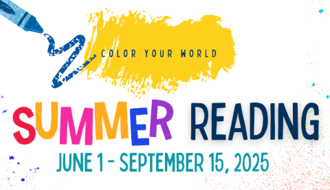 colorful text of "color your world summer reading june 1, 2025-september 15, 2025"