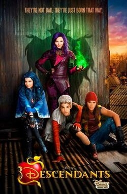 movie poster with four main teenage characters above text "the descendants"