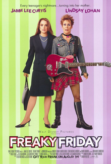 image of teenage girl in business suit and middle-aged mom dressed as punk rocker above text "freaky friday"