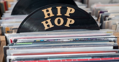 image of words hip hop on vinyl record