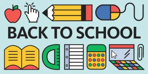 back to school letters with school supplies around them