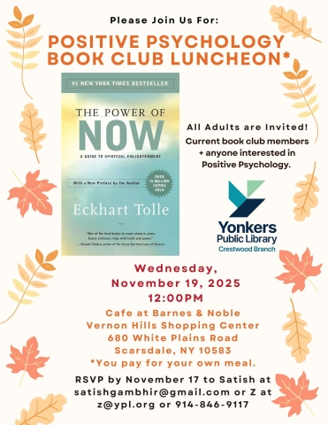 flyer with book cover of The Power of Now and information about the luncheon