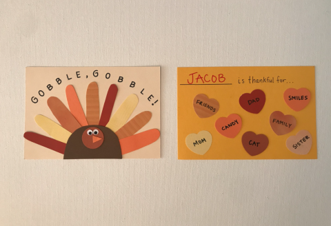 handprint turkey and handmade thanksgiving card