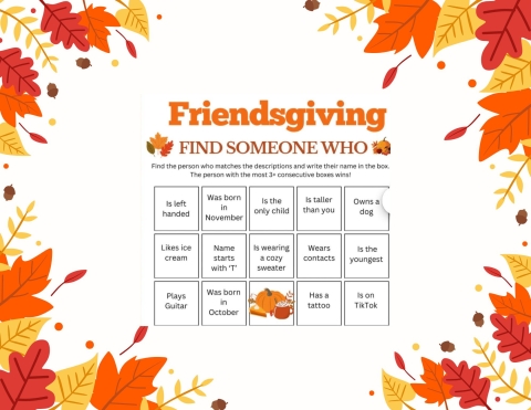 friendsgiving bingo card - find someone who card
