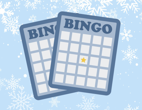 image of bingo card over snowflake background