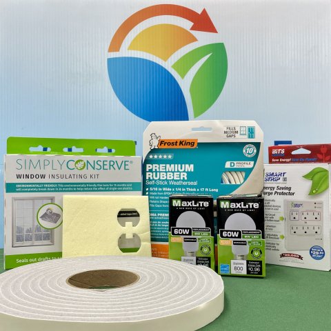 an image of energy saving kit items with the sustainable westchester logo in the background