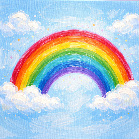 An image of a painted rainbow in the clouds.