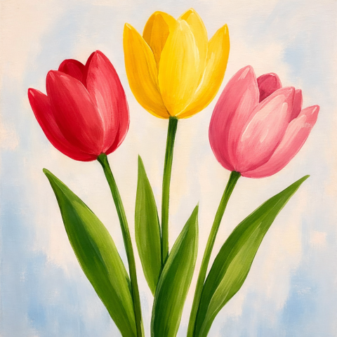 image of three painted tulips