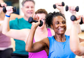 image of seniors lifting hand weights