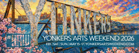 impressionist painting of bridge formed by the letters of the word "yonkers"