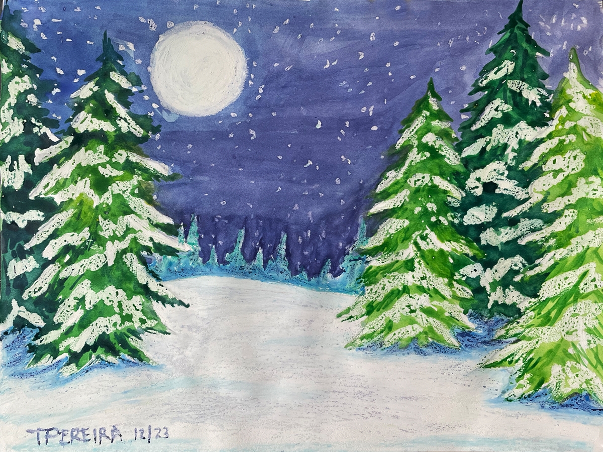 artwork by Teresa pines with snow on them